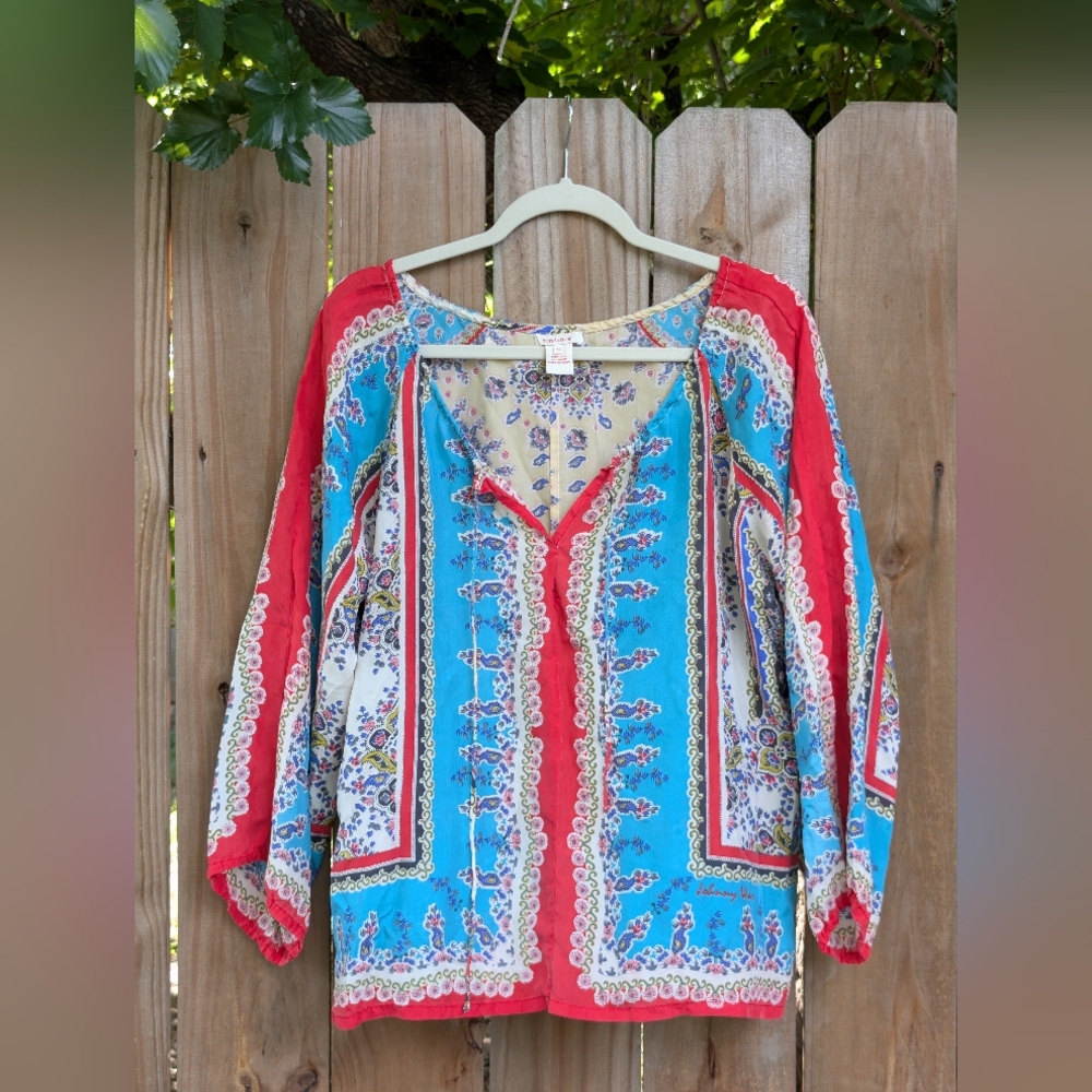 Sundance x Johnny Was Boho Ornate Patterned Silk Shirt